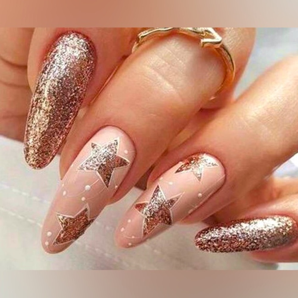 💫 GOLD GLITTER STAR NAIL SET 💫